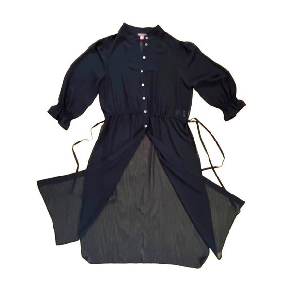 Vince Camuto chiffon sheer side tie long tunic, high side slit, black PXS XS pet - Picture 2 of 10